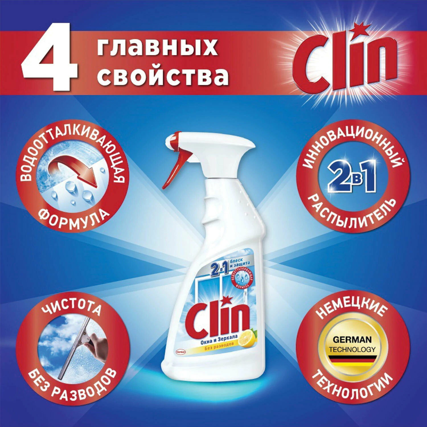 Средство для мытья окон Клин (Clin) Лимон 500 мл